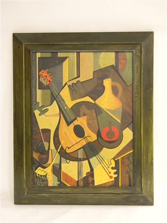 Appraisal: P Franco oil on canvas cubistic still life signed LL