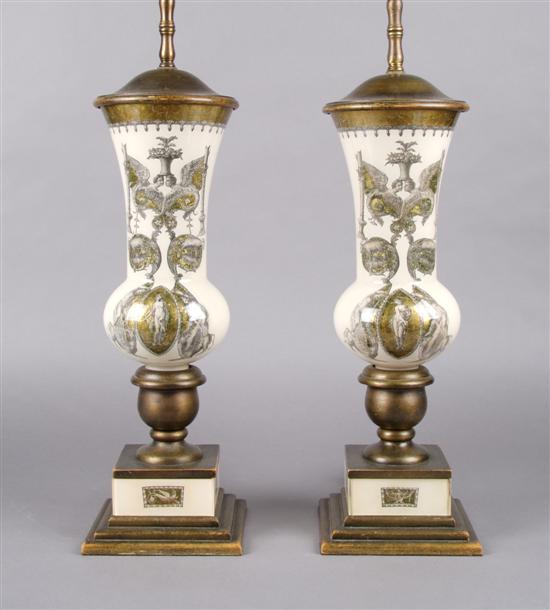 Appraisal: A Pair of Interior Painted Glass Baluster Vases Height overall