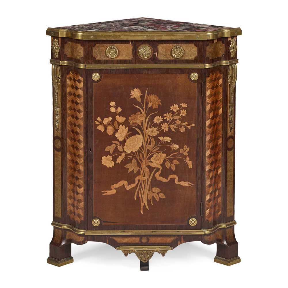 Appraisal: LOUIS XV STYLE KINGWOOD AMARANTH AND MARQUETRY ENCOIGNURE BY PAUL