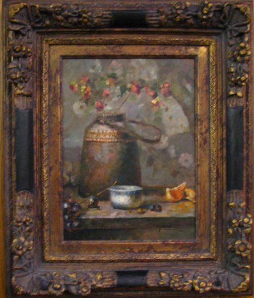 Appraisal: Framed Decorator Oil Enhanced print still life depicting flowers fruit