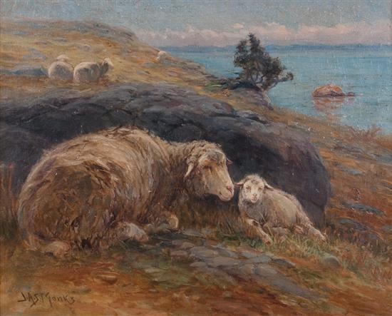 Appraisal: Joseph Austin Sands Monks American - Landscape with Sheep oil