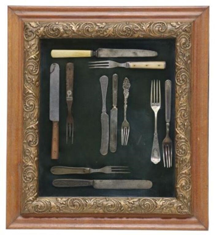 Appraisal: Framed silverplate and other metal flatware mid to late th