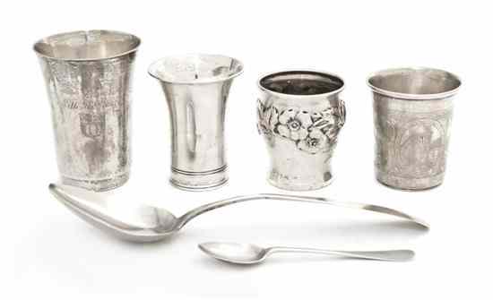 Appraisal: Four German Silver Articles comprising a Kiddish cup having incised