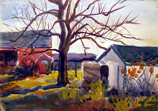 Appraisal: Harry Fisk American - Backyard gouache x signed