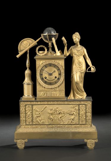 Appraisal: Good Restauration Gilt-Lacquered Brass Figural Mantel Clock second quarter th