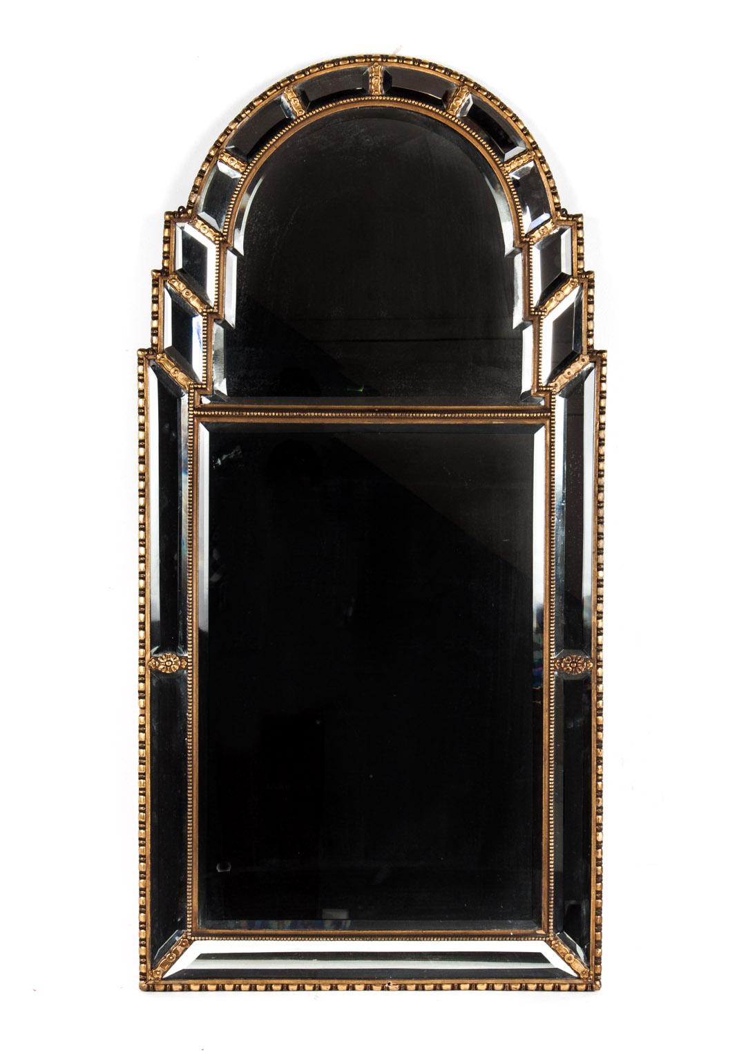 Appraisal: Art Deco style carved giltwood looking glass arched beveled mirrored