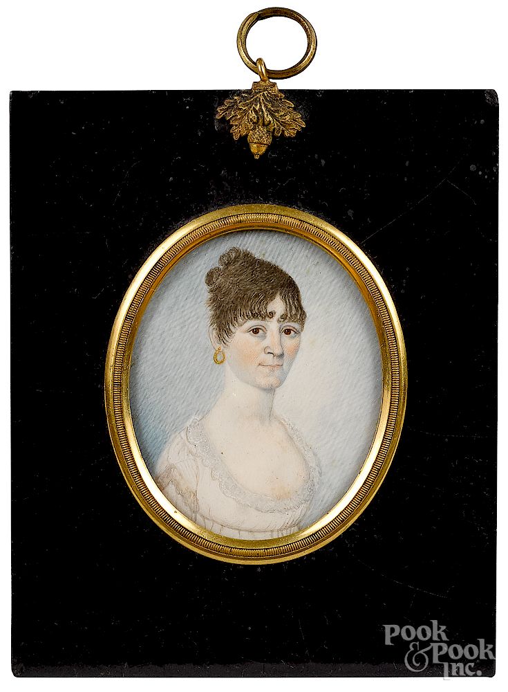 Appraisal: Miniature watercolor on ivory portrait Exclusive on Bidsquare Miniature watercolor