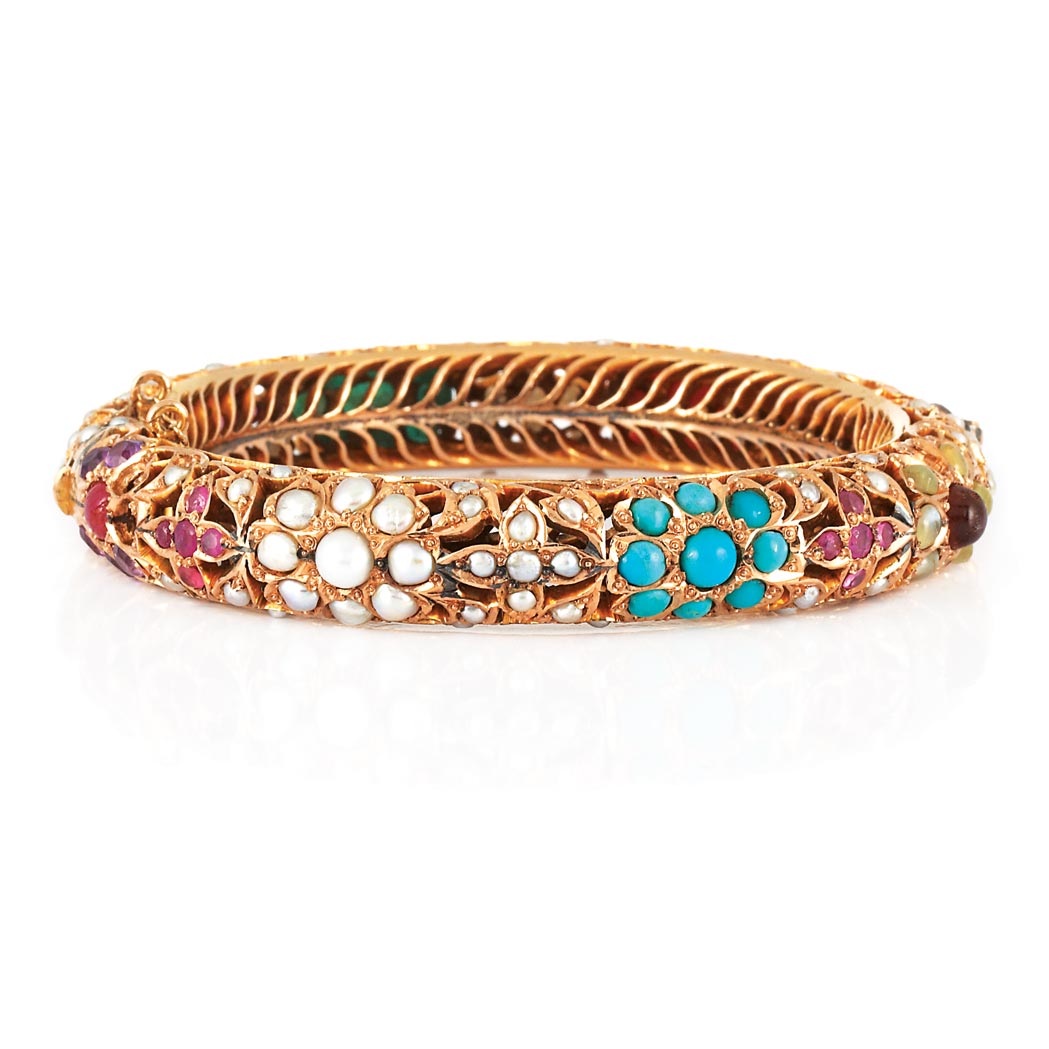 Appraisal: Gold and Gem-Set Bangle Bracelet kt ap dwt Inner cir