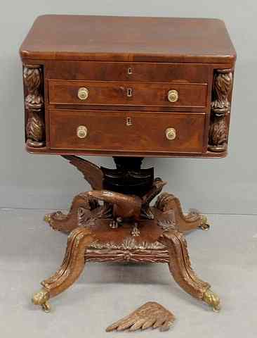 Appraisal: Empire mahogany worktable desk th c with a flip lid