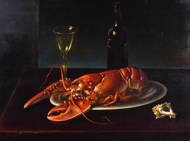 Appraisal: Elio Brombo Oil on Canvas Still Life With Lobster Elio