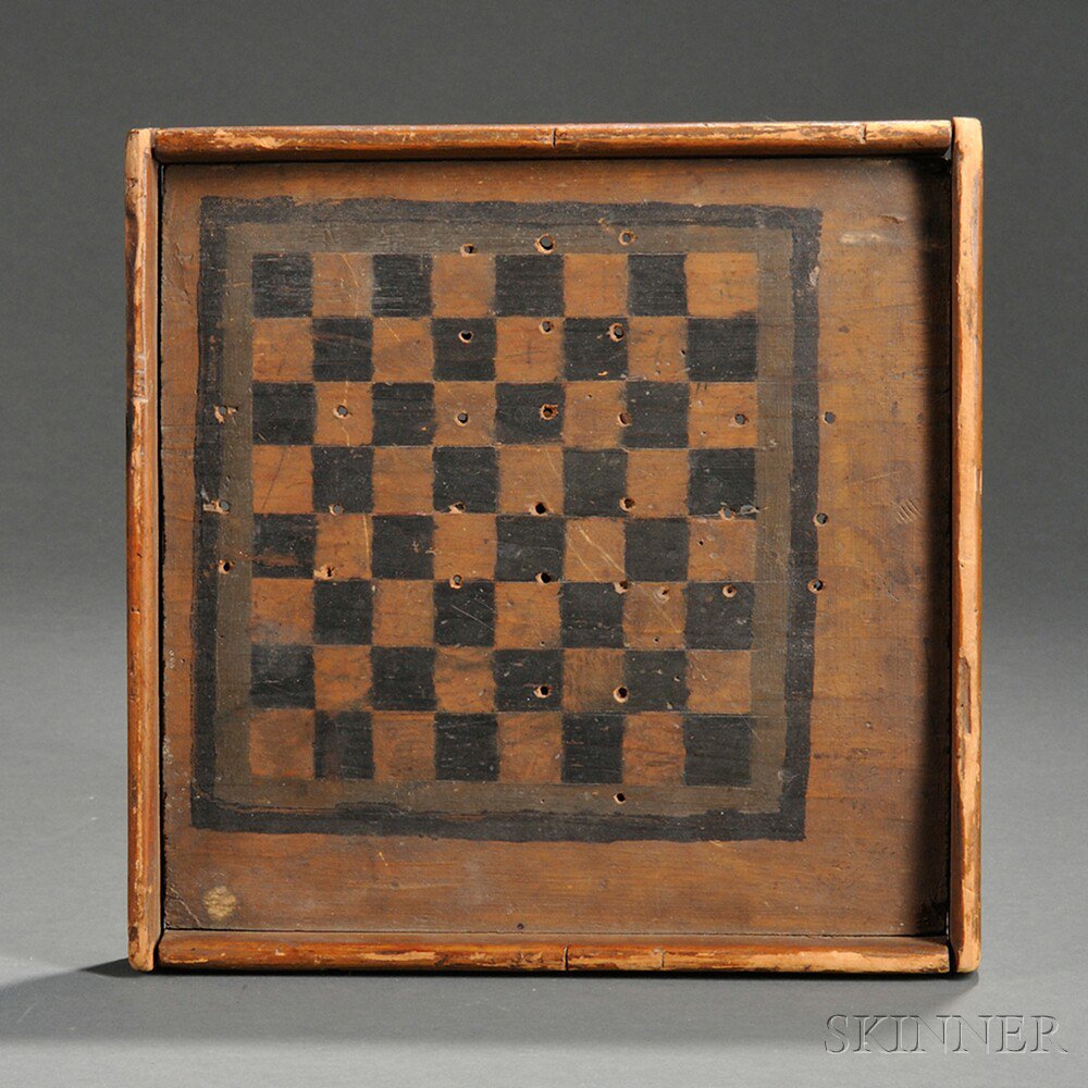 Appraisal: Painted Pine Game Board probably New England the checkerboard painted