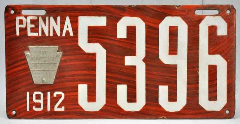 Appraisal: Lot of Pennsylvania Auto License Plates Porcelain The smaller plate