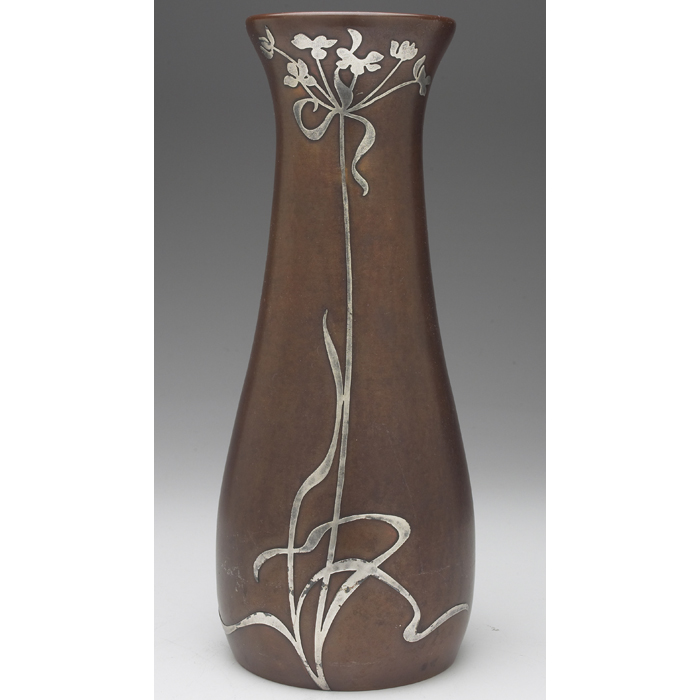 Appraisal: Heintz vase sterling on bronze applied floral design original patina