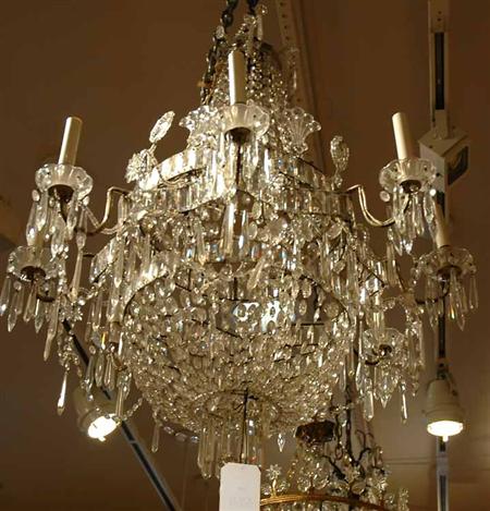 Appraisal: Neoclassical Style Cut Glass and Beaded Eight-Light Chandelier Estimate nbsp