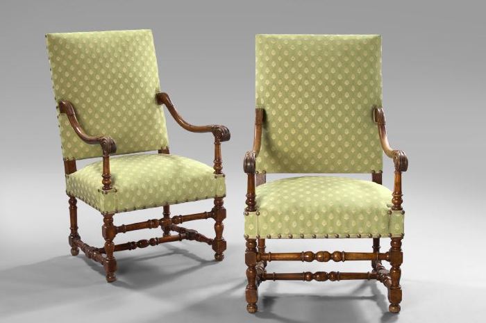 Appraisal: Pair of Louis XIII-Style Fruitwood Fauteuils late th century each