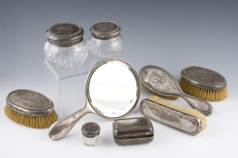 Appraisal: Assembled Sterling Silver Dresser Set nine pieces including a hand