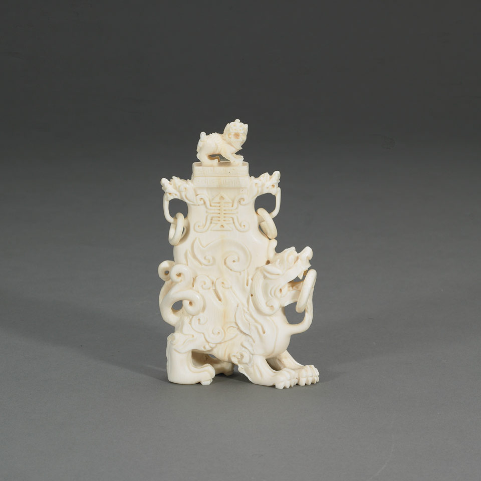 Appraisal: Ivory Carved Mythical Beast Snuff Container Carved as a bixie