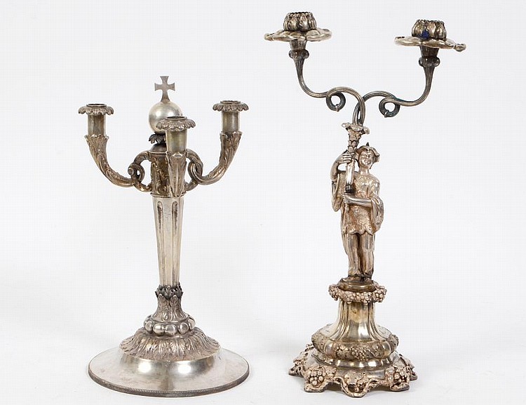 Appraisal: TWO CONTINENTAL SILVER CANDELABRAProbably th Century Both marked indistinctly The