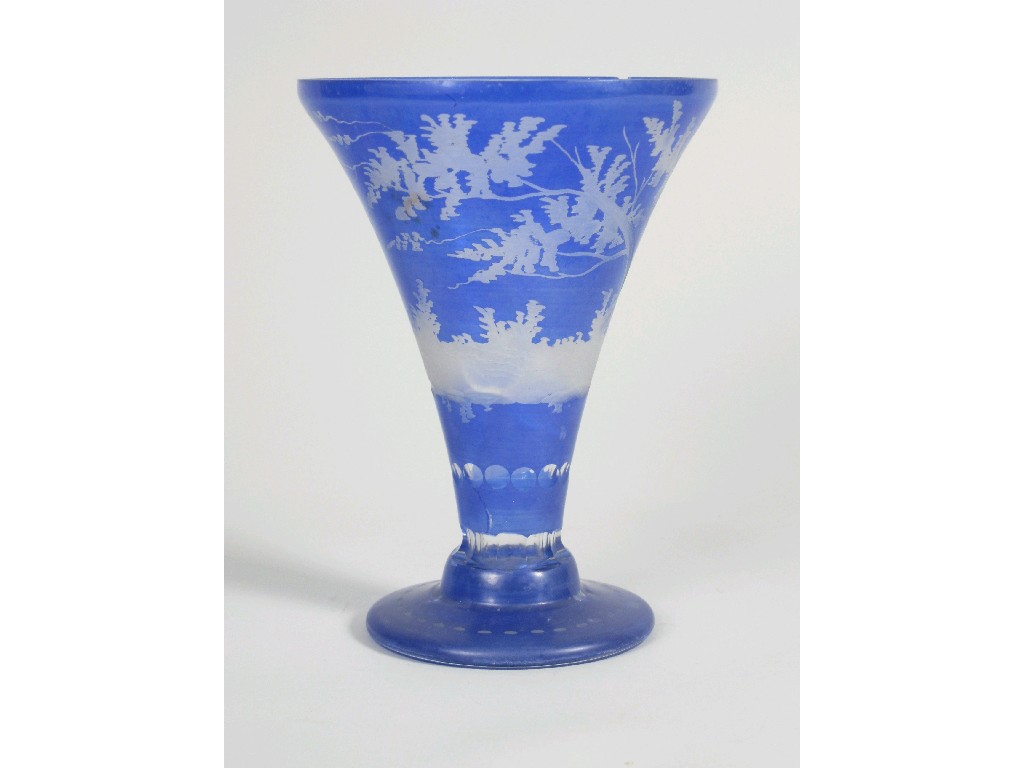 Appraisal: A Bohemian blue flashed glass Vase of flared form etched