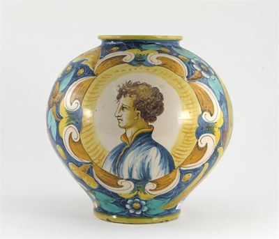 Appraisal: A Cantigalli maiolica globular vase painted with a profile portrait