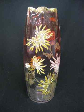 Appraisal: Mt Joye Enameled Art Glass Vase cranberry to clear fine