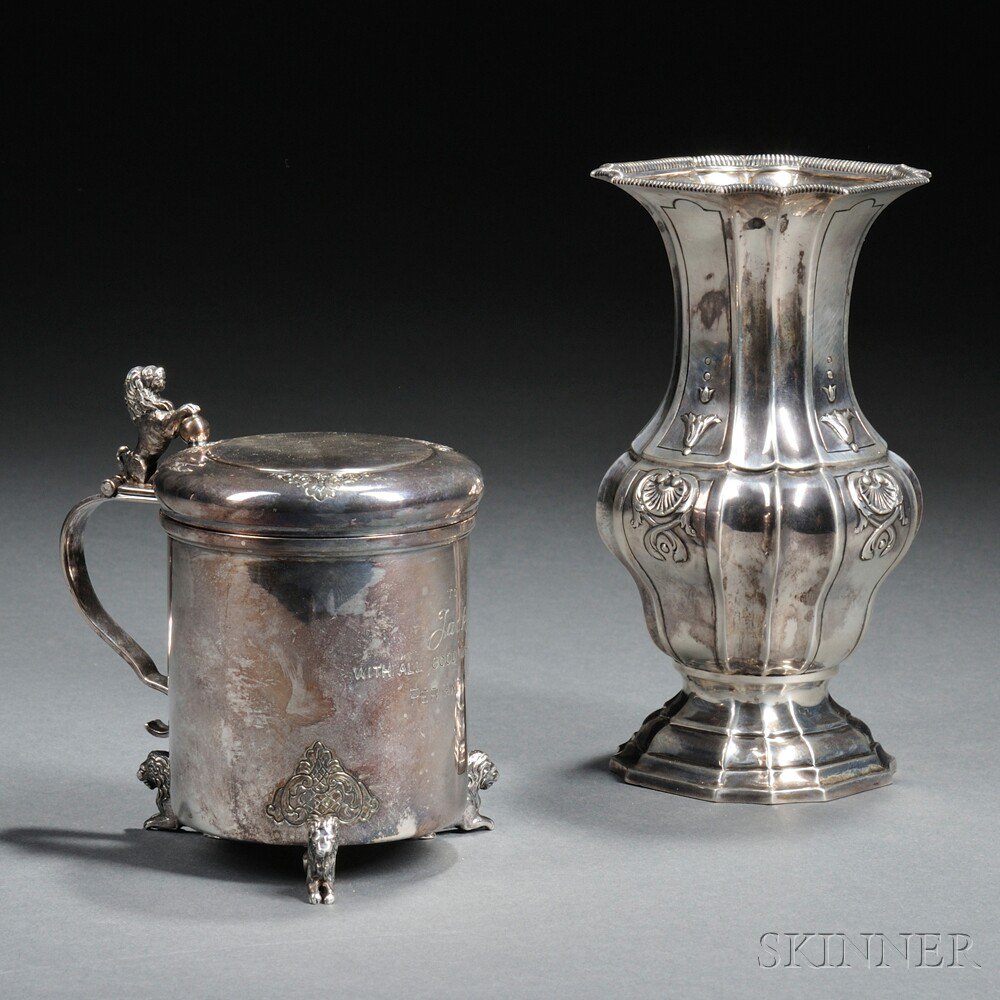 Appraisal: Two Continental Silver Items a French silver vase maker's mark