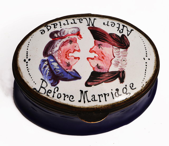 Appraisal: A GEORGE II OVAL ENAMEL SNUFF BOX the lid decorated