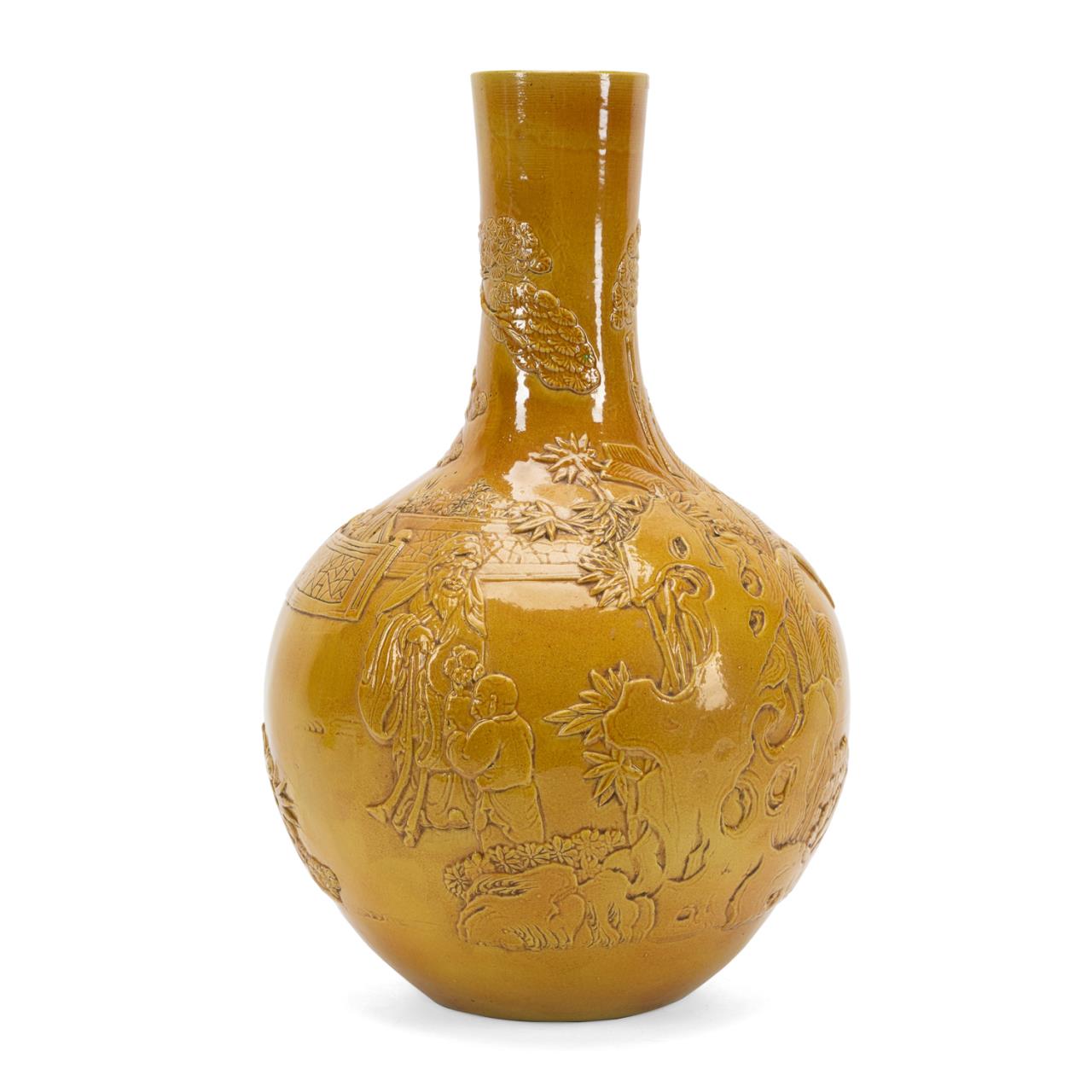 Appraisal: CHINESE YELLOW GLAZE STAR GODS VASE Chinese yellow glaze Star