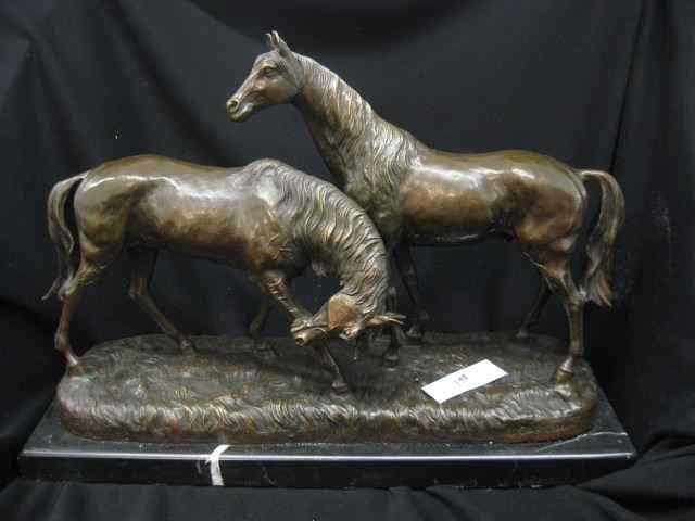 Appraisal: Bronze Statue of Two Horses after Carvin marble base ''