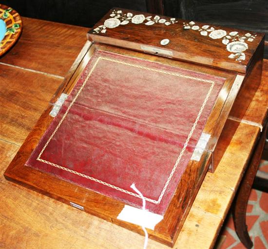 Appraisal: English mother-of-pearl inlaid rosewood writing slope th century