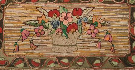 Appraisal: COLORFUL HOOKED RUG WITH A BASKET OF FLOWERS ON A