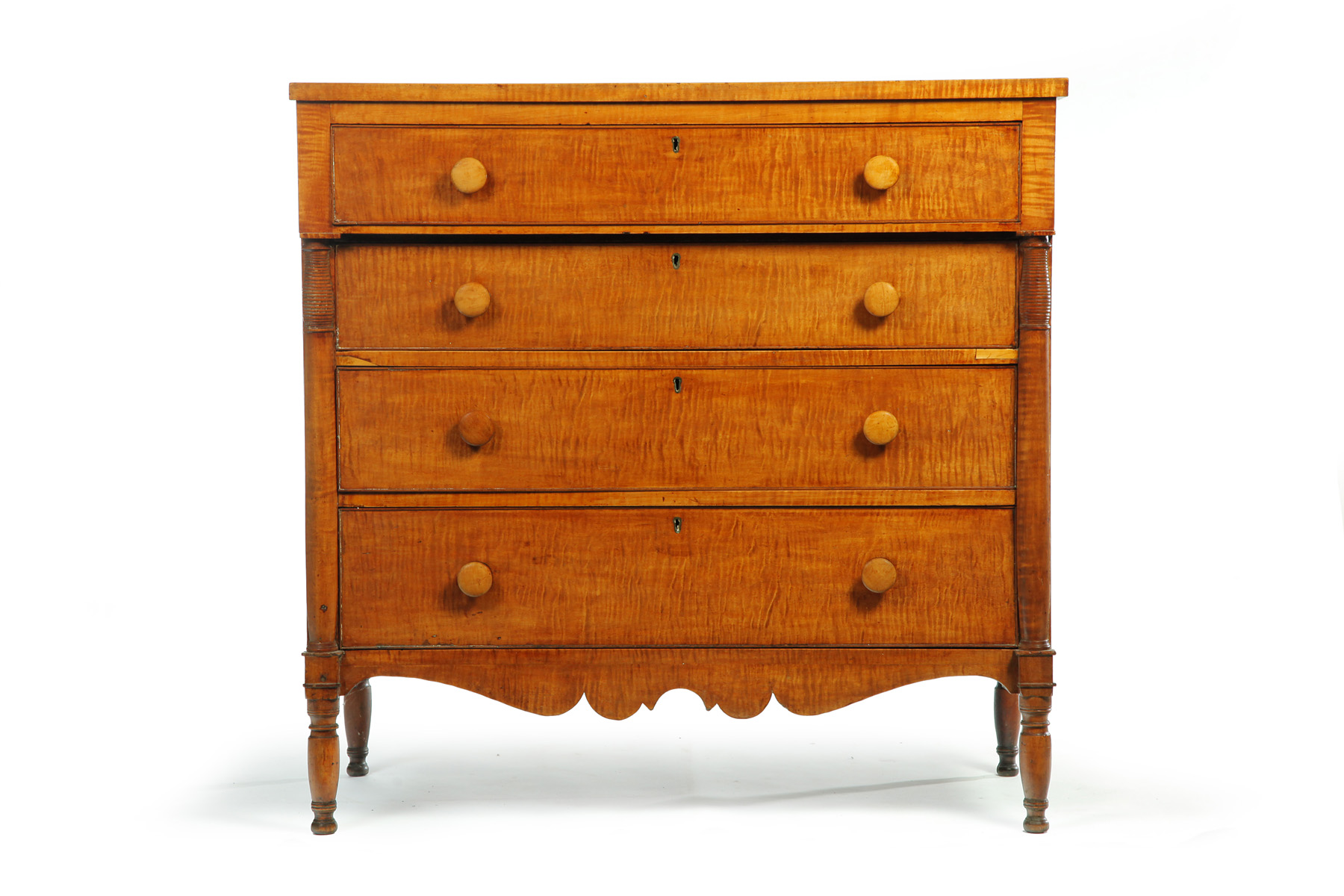 Appraisal: AMERICAN SHERATON CURLY MAPLE CHEST OF DRAWERS Early th century