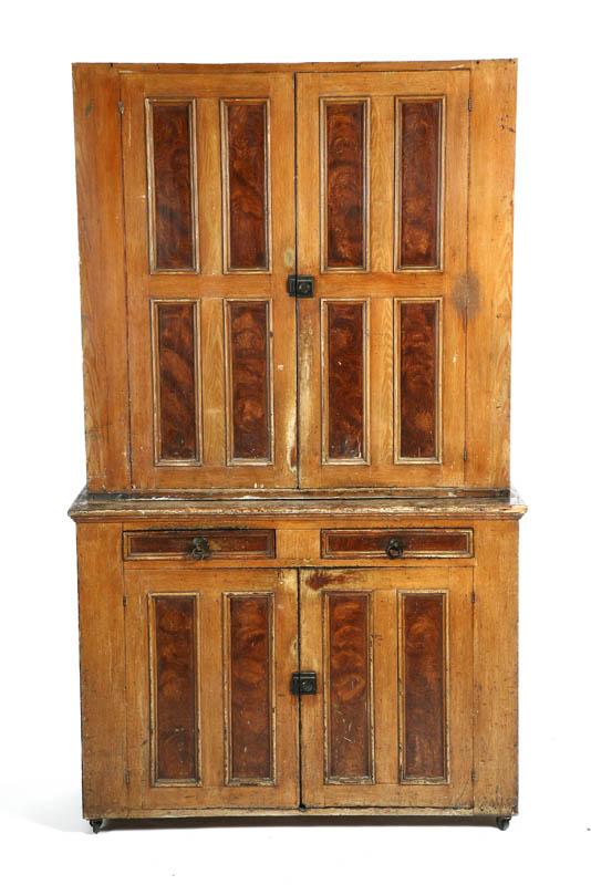 Appraisal: TWO PIECE CUPBOARD Pine having four doors and two drawers