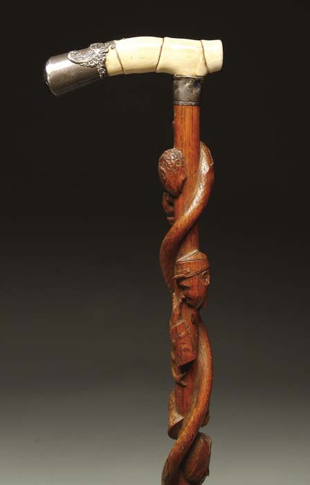 Appraisal: LAVISH FOLK CARVED CIVIL WAR CANE This fabulous th C