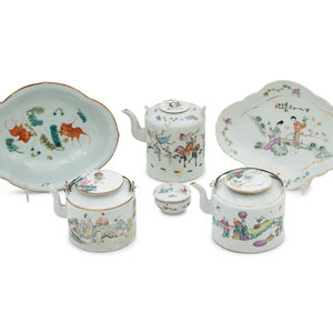 Appraisal: Six Chinese Famille Rose Porcelain Articles comprising three teapots two