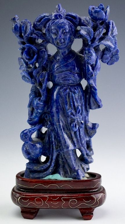 Appraisal: Chinese Carved Blue Lapis Lazuli Quan Yin Figurine Vintage carved