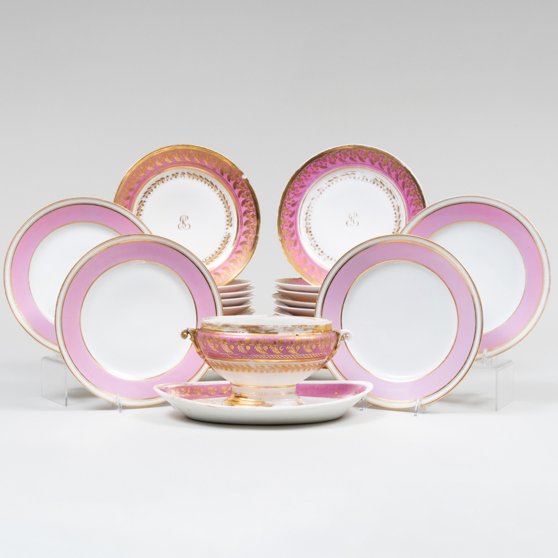 Appraisal: Paris Porcelain Pink Ground Dessert Service Unmarked Comprising Twenty-six dessert