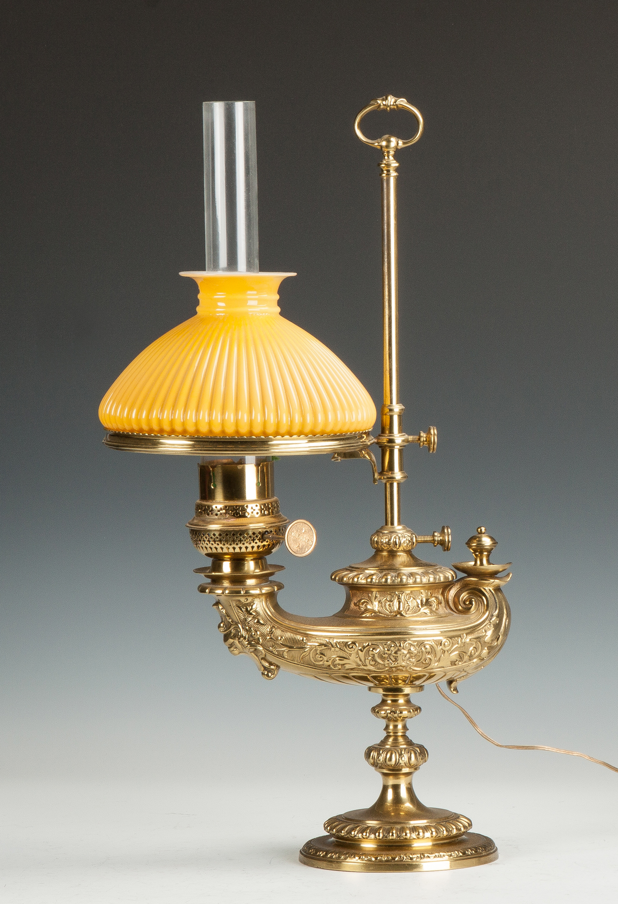 Appraisal: Plume Atwood Single Harvard Embossed Brass Student Lamp th cent