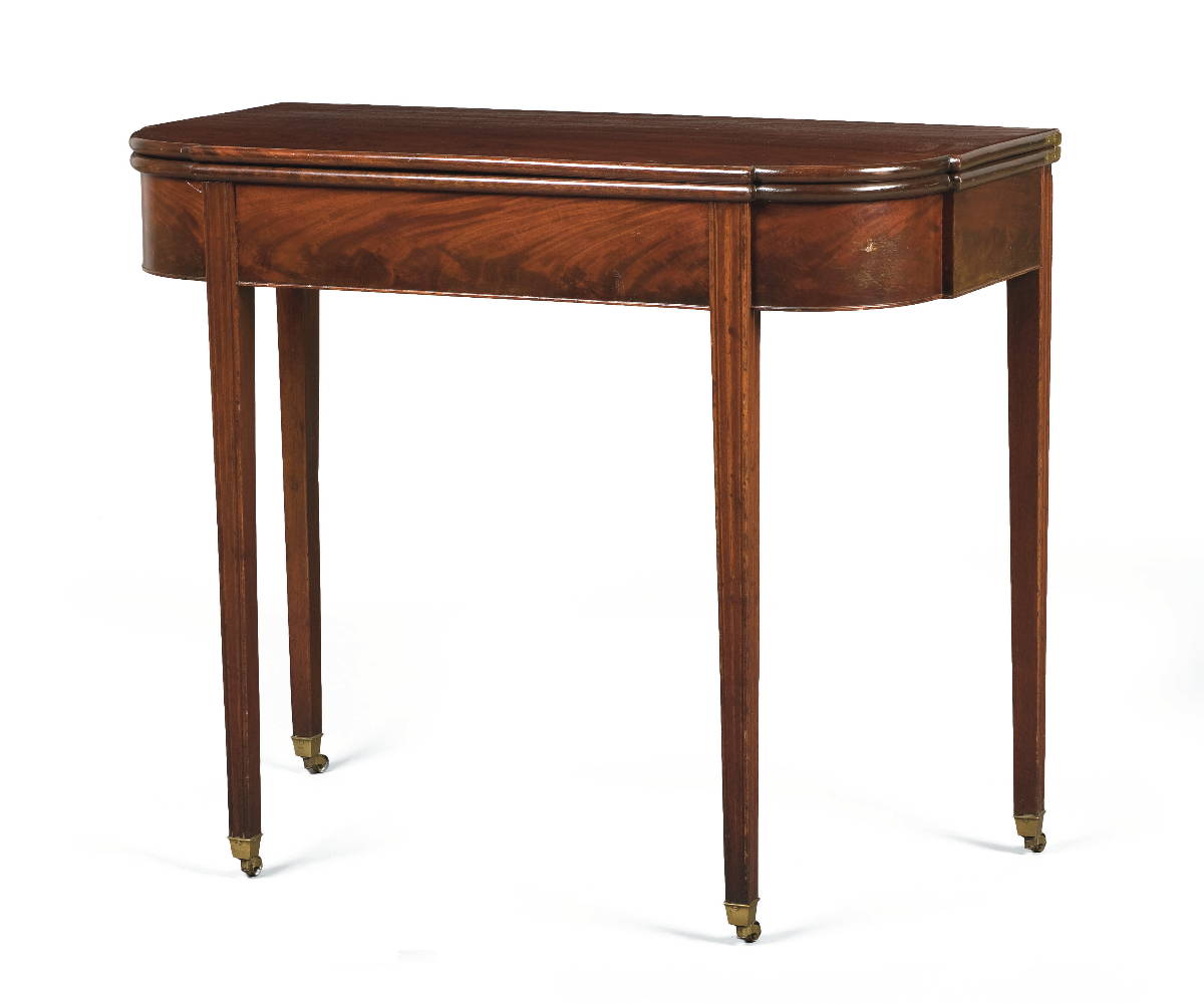 Appraisal: AMERICAN HEPPLEWHITE MAHOGANY CARD TABLE The D-shaped top with ovolo