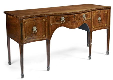 Appraisal: GEORGE III MAHOGANY AND INLAID SERPENTINE SIDEBOARD CIRCA the shaped