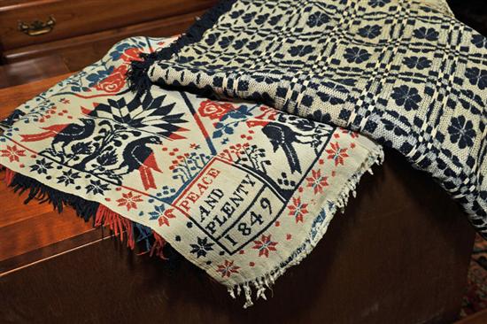 Appraisal: TWO COVERLETS Including a ''Peace and Plenty'' jacquard coverlet in