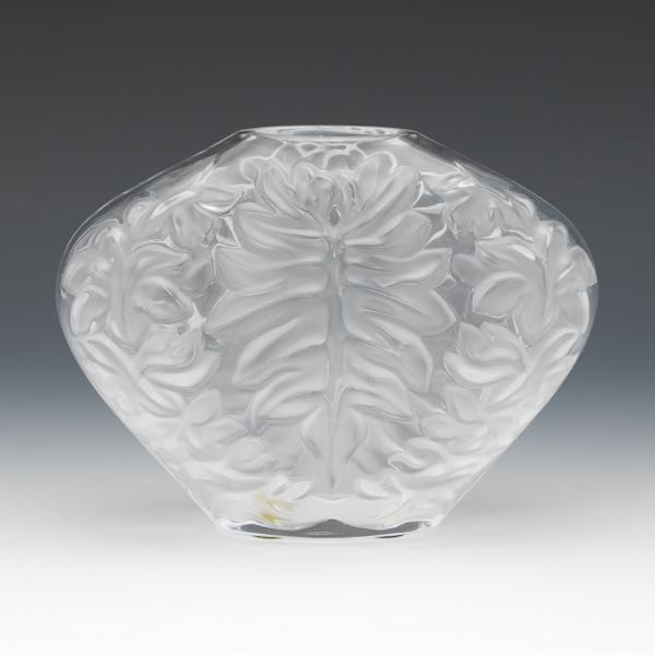 Appraisal: LALIQUE OVOID FERN ACANTHUS LEAF CRYSTAL VASE x x Oblong