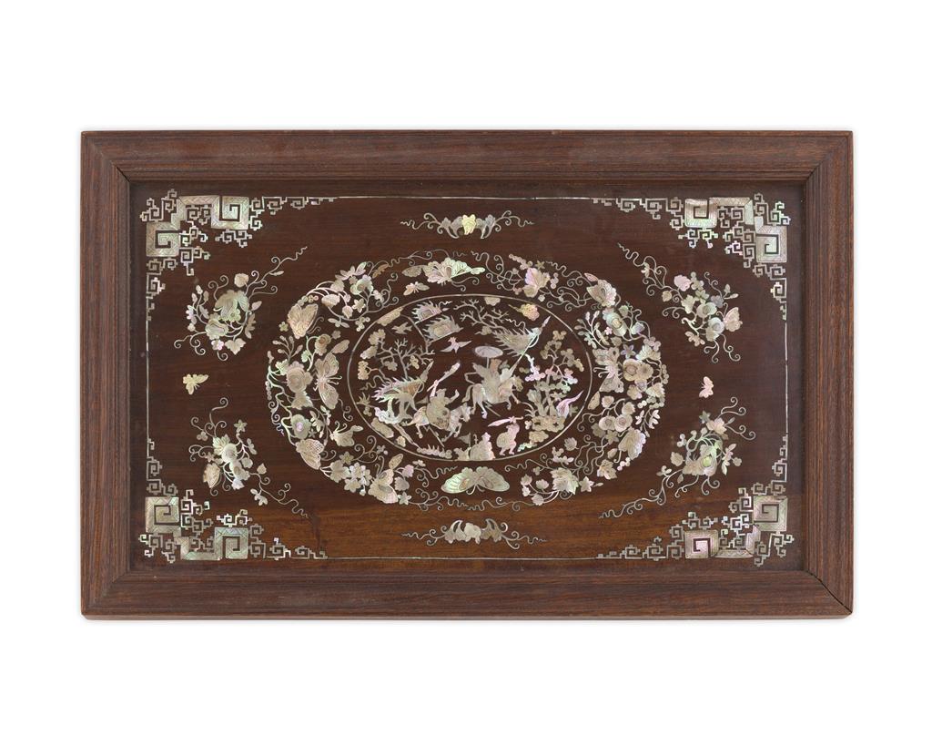 Appraisal: TWO CHINESE HARDWOOD AND MOTHER-OF-PEARL INLAID TRAYS TH CENTURY the