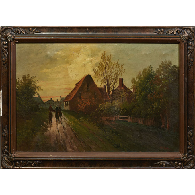 Appraisal: HL Herley American Village Scene th c oil on canvas