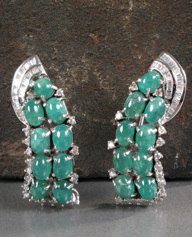 Appraisal: PAIR OF EMERALD AND DIAMOND EARRINGS each k white gold