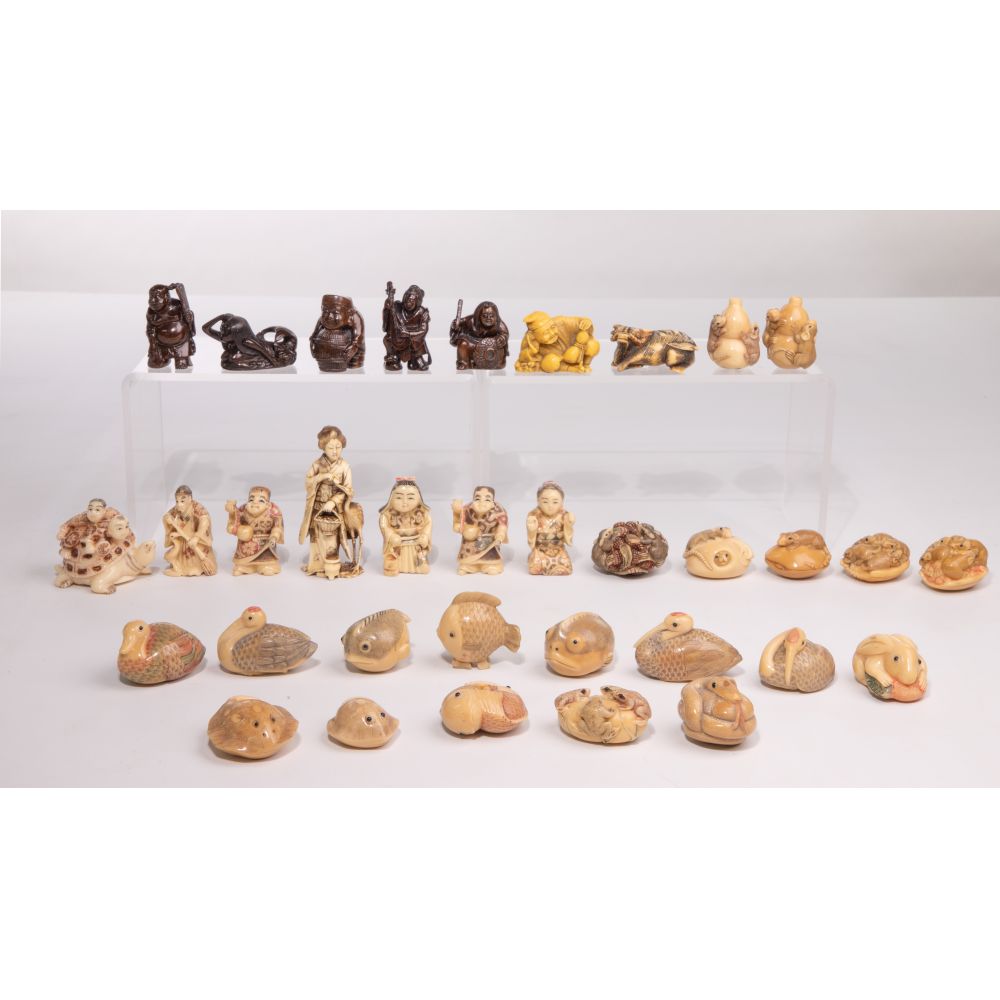 Appraisal: ASIAN NETSUKE AND OKIMONO FIGURINE ASSORTMENT items including Netsuke style