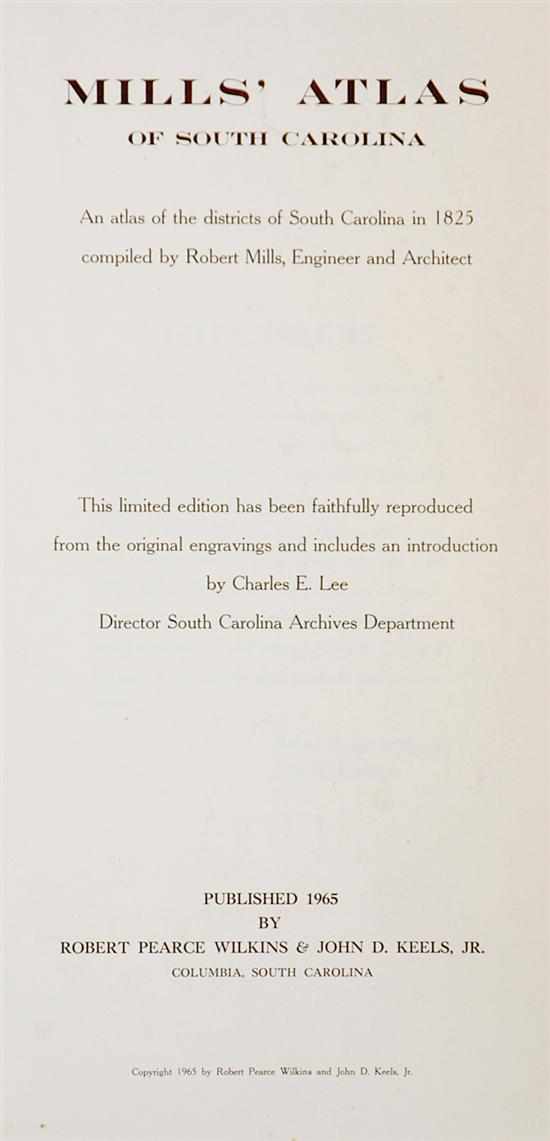 Appraisal: Mills Atlas of South Carolina published limited edition reproduced from