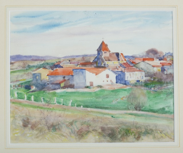 Appraisal: Village Watercolor th th c Unmarked Framed under glass x