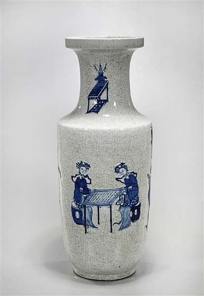 Appraisal: Chinese blue and white porcelain vase landscape motif x approx