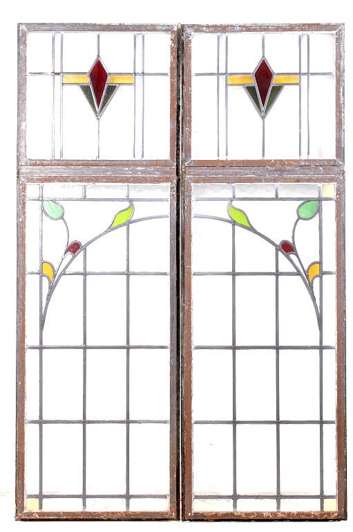 Appraisal: Vintage Art Nouveau Floral Stained Glass Windows For your bidding